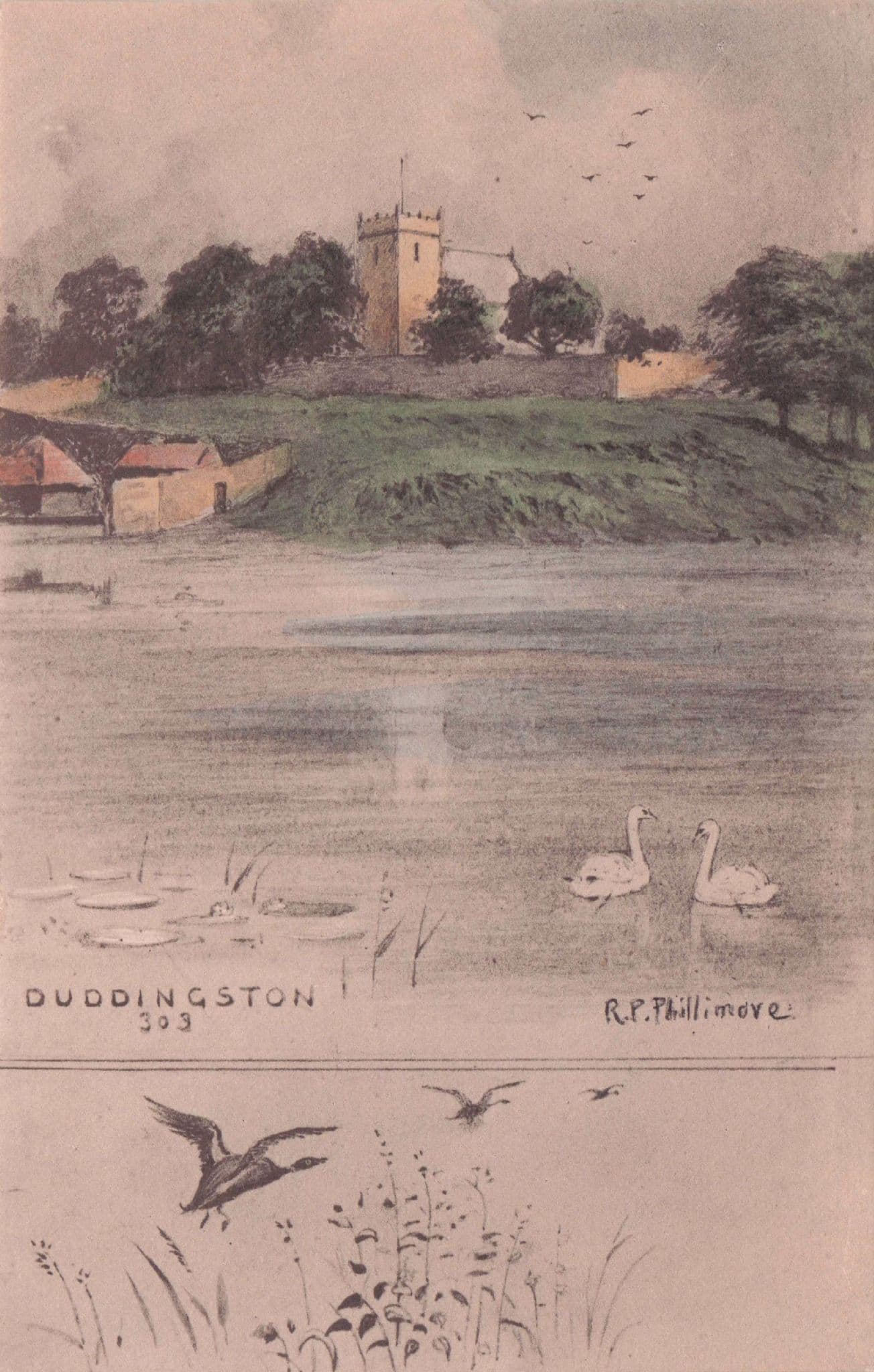 Duddingston Church Swans Birds Phillimore Old Scottish Art Postcard