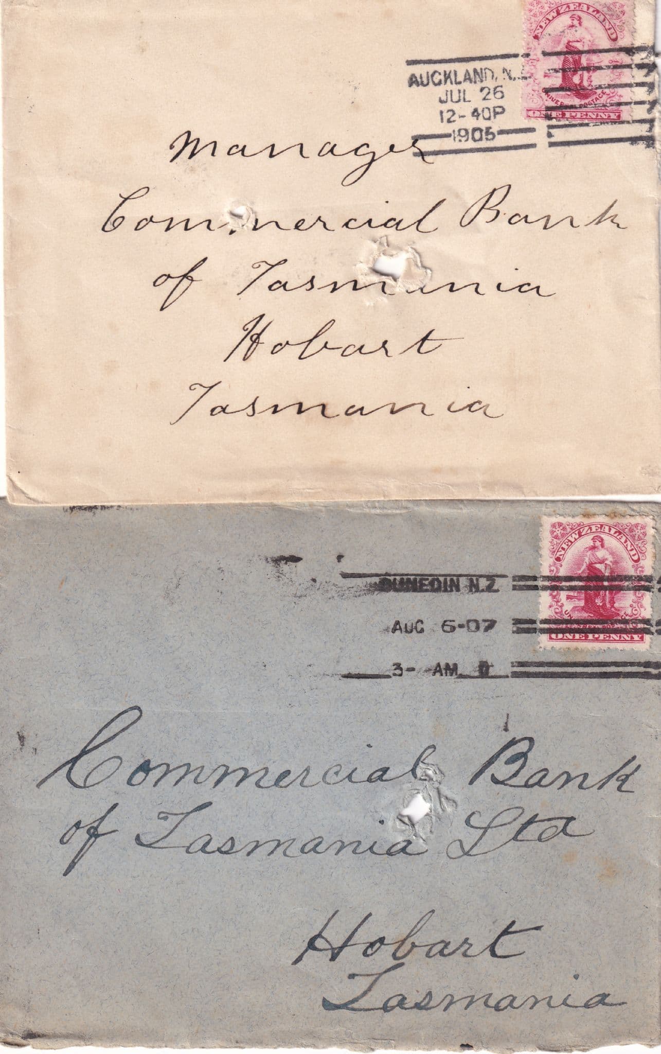 Dunedin Auckland New Zealand Franking Machine 1905 Two Postmark s