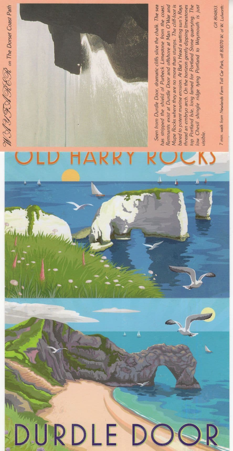 Durdle Door Old Harry Rocks 3x Dorset Postcard s