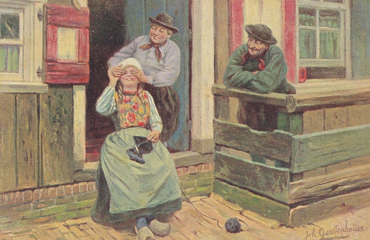 Dutch Hide & Seek Peek-A-Boo Surprise Game Old Postcard