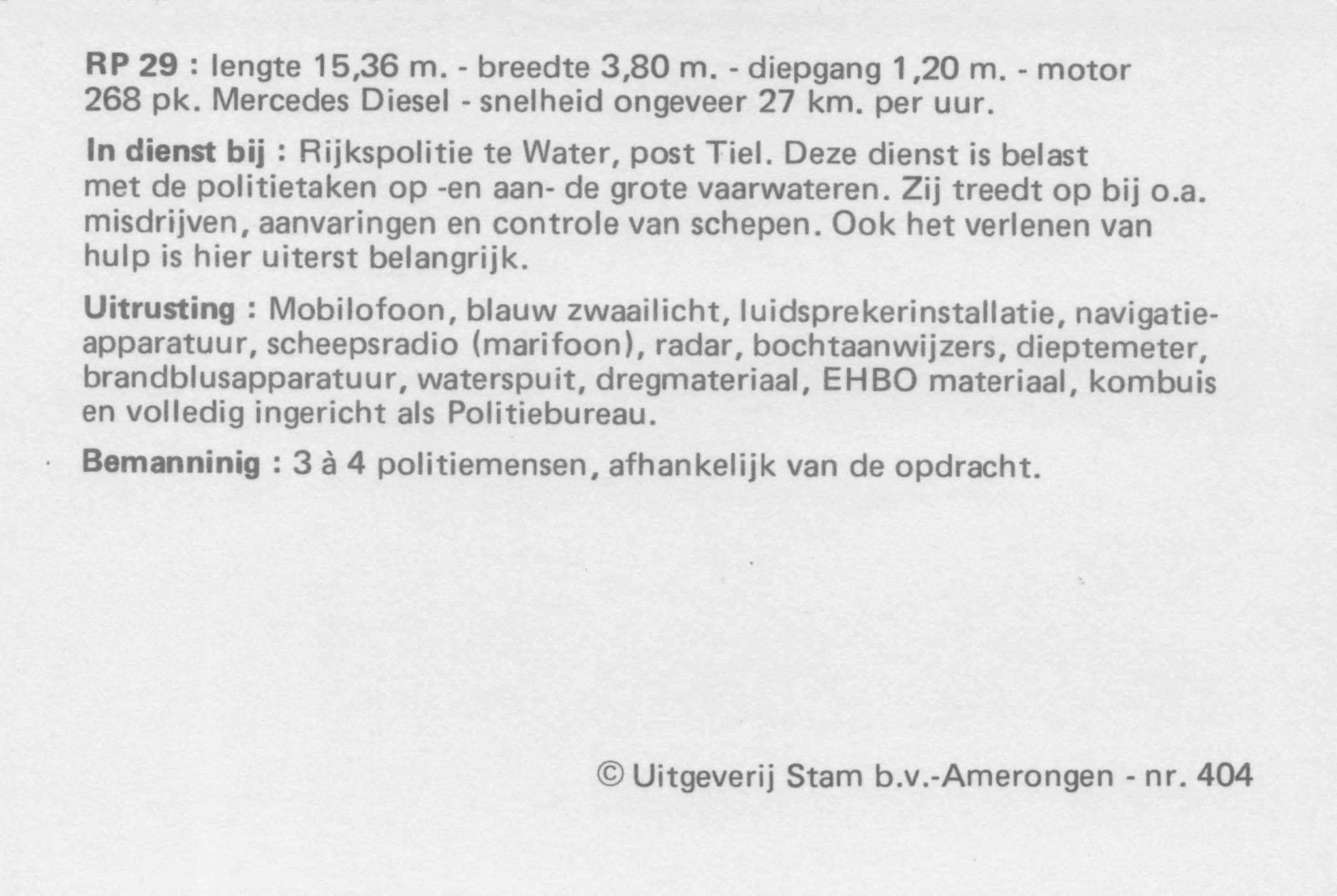 Dutch Holland Police Politie Mercedes Diesel Ship Boat Trade Photo Card