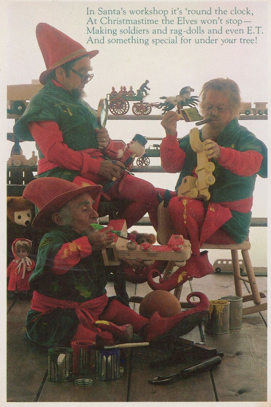 Dwarves In Santa's Grotto Smoking Cigar Making Toys Christmas Comic Postcard