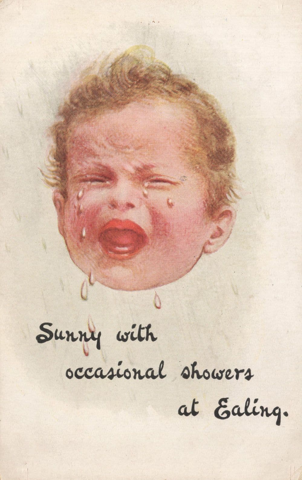 Ealing West London Crying Baby Showers Weather Old Comic Postcard