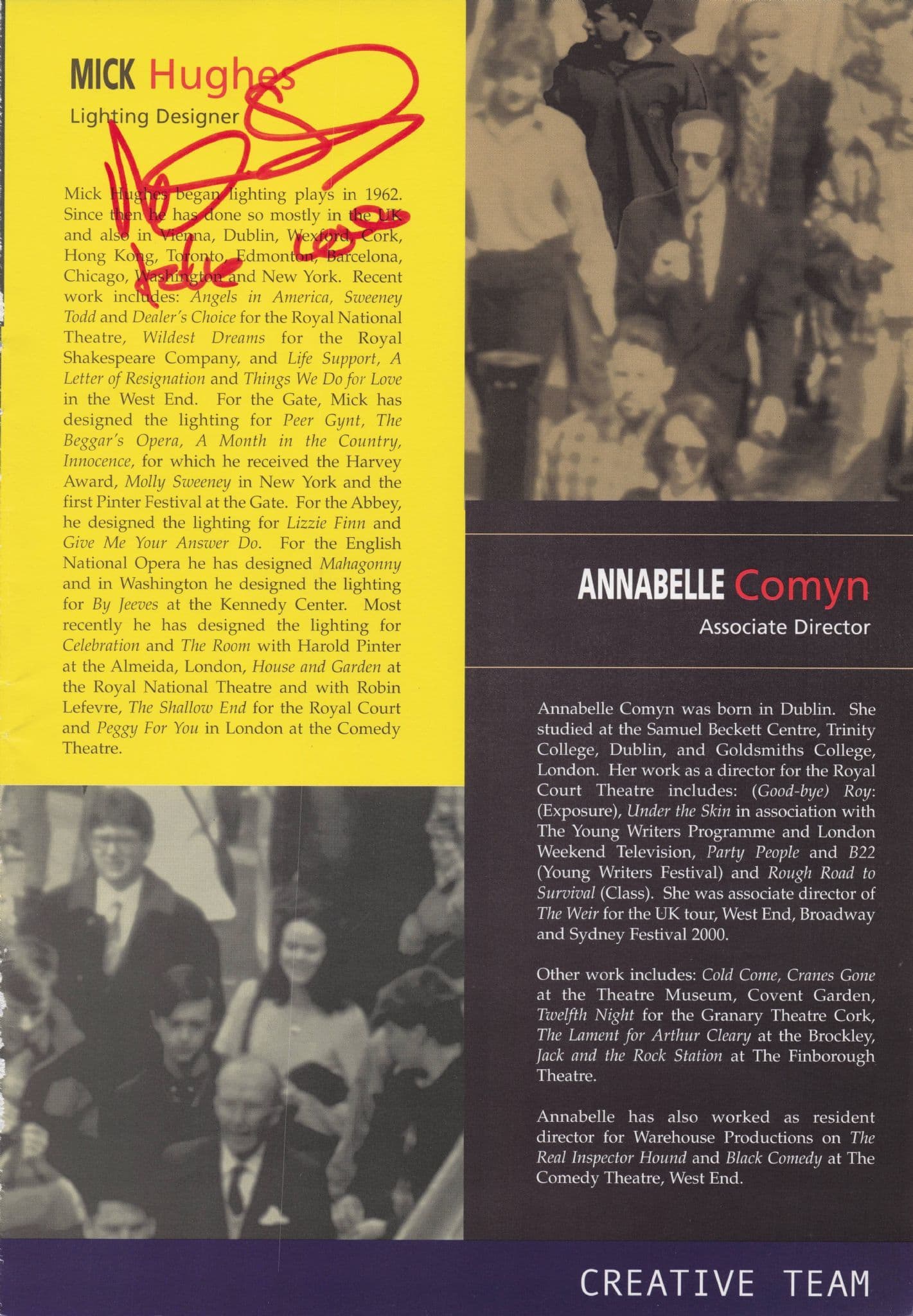 Eanna MacLiam Mick Hughes Hand Signed Photo Irish Theatre Page