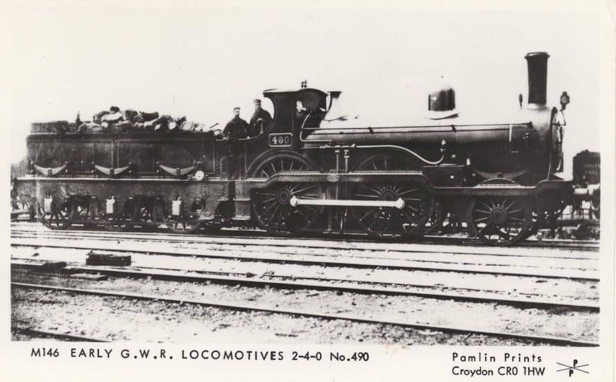 Early GWR Locomotive Train 2-4-0 No 490 Real Photo Postcard