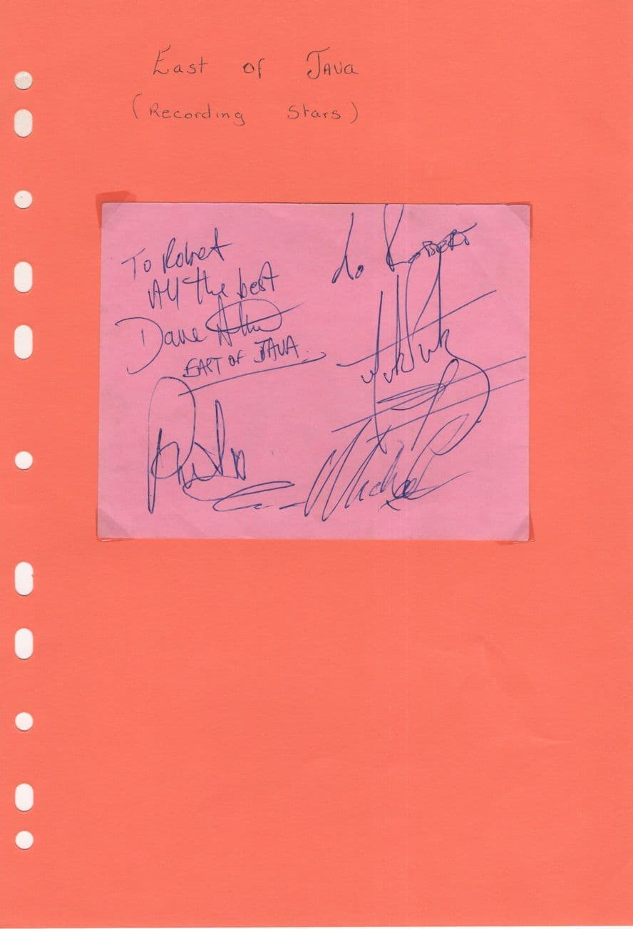 East Of Java Music Band FULLY Hand Signed Autograph Page