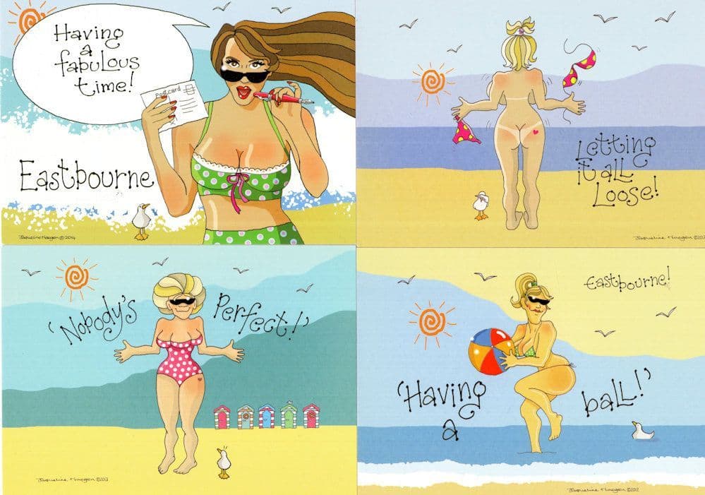 Eastbourne Bikini 4x Comic Postcard s