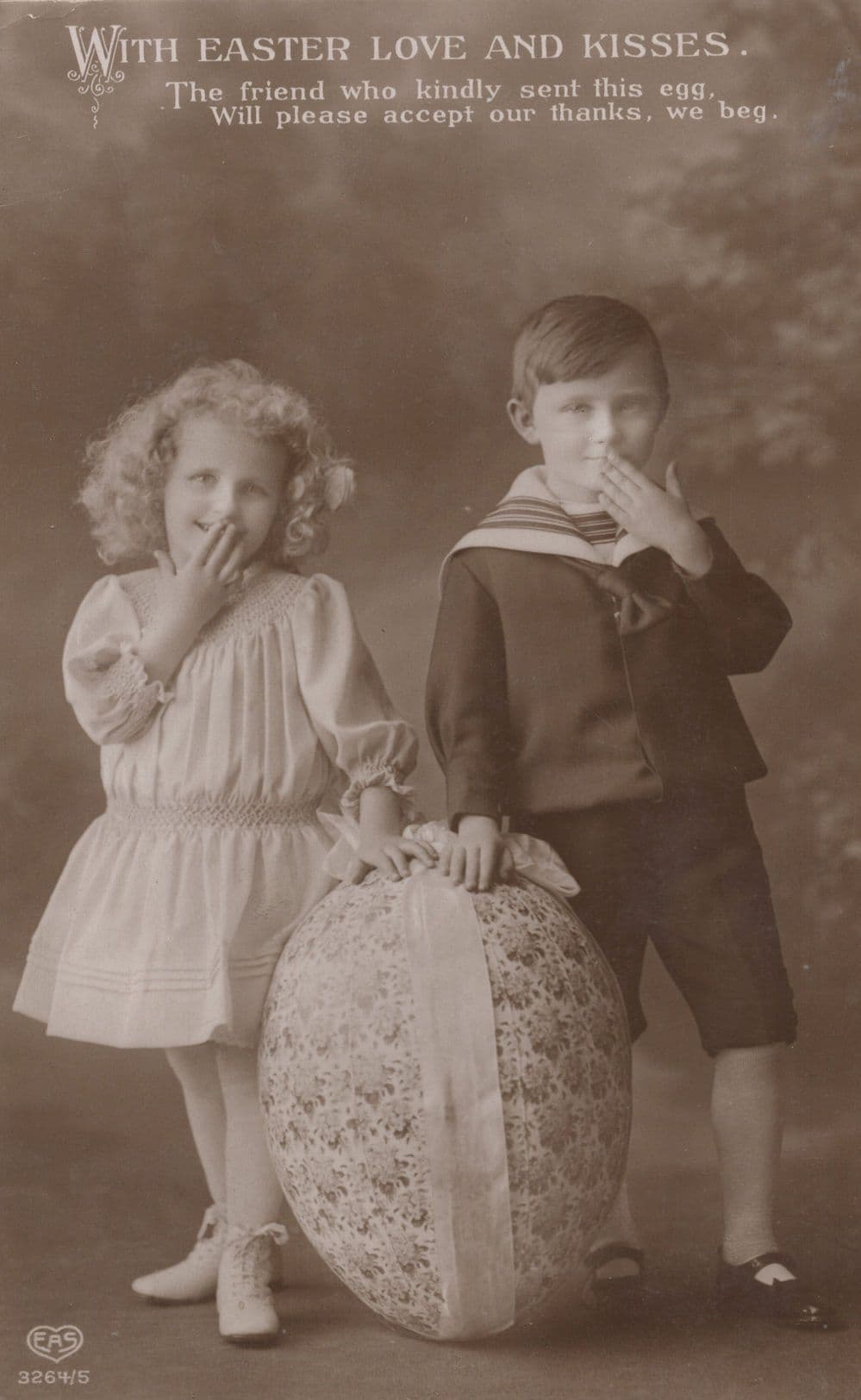 Easter Love & Kisses Hands Over Mouth Real Photo Greetings Postcard