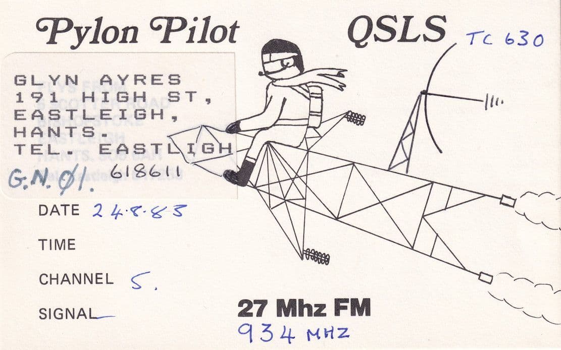 Eastleigh Hants Pylon Plane Pilot Eastleigh Hants QSL Radio Card