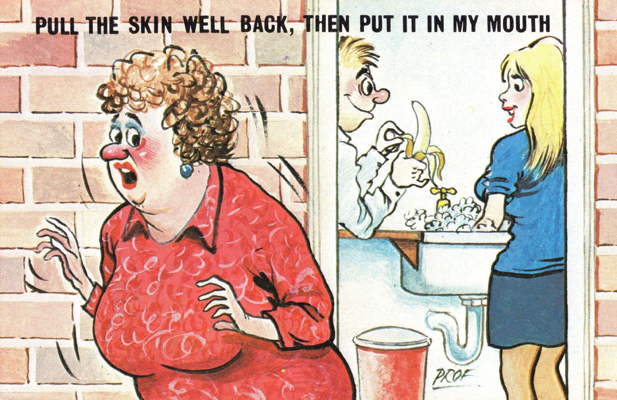 Eating A Banana In Sexy Mouth 1970s Comic Humour Postcard