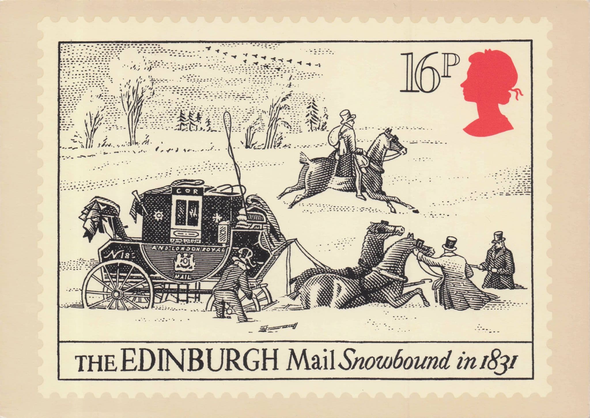 Edinburgh Scottish Victorian Mail Coach Disaster Snow Postcard