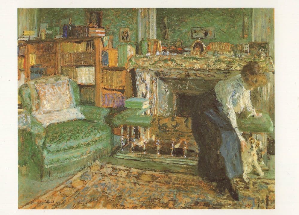 Edouard Interior With Lady And A Dog Cambridge Painting Postcard