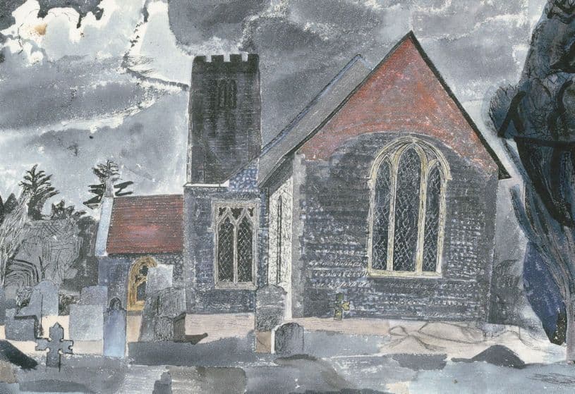 Edward Bawden Lindsell Essex Village Church 1956 Landscape Painting Postcard
