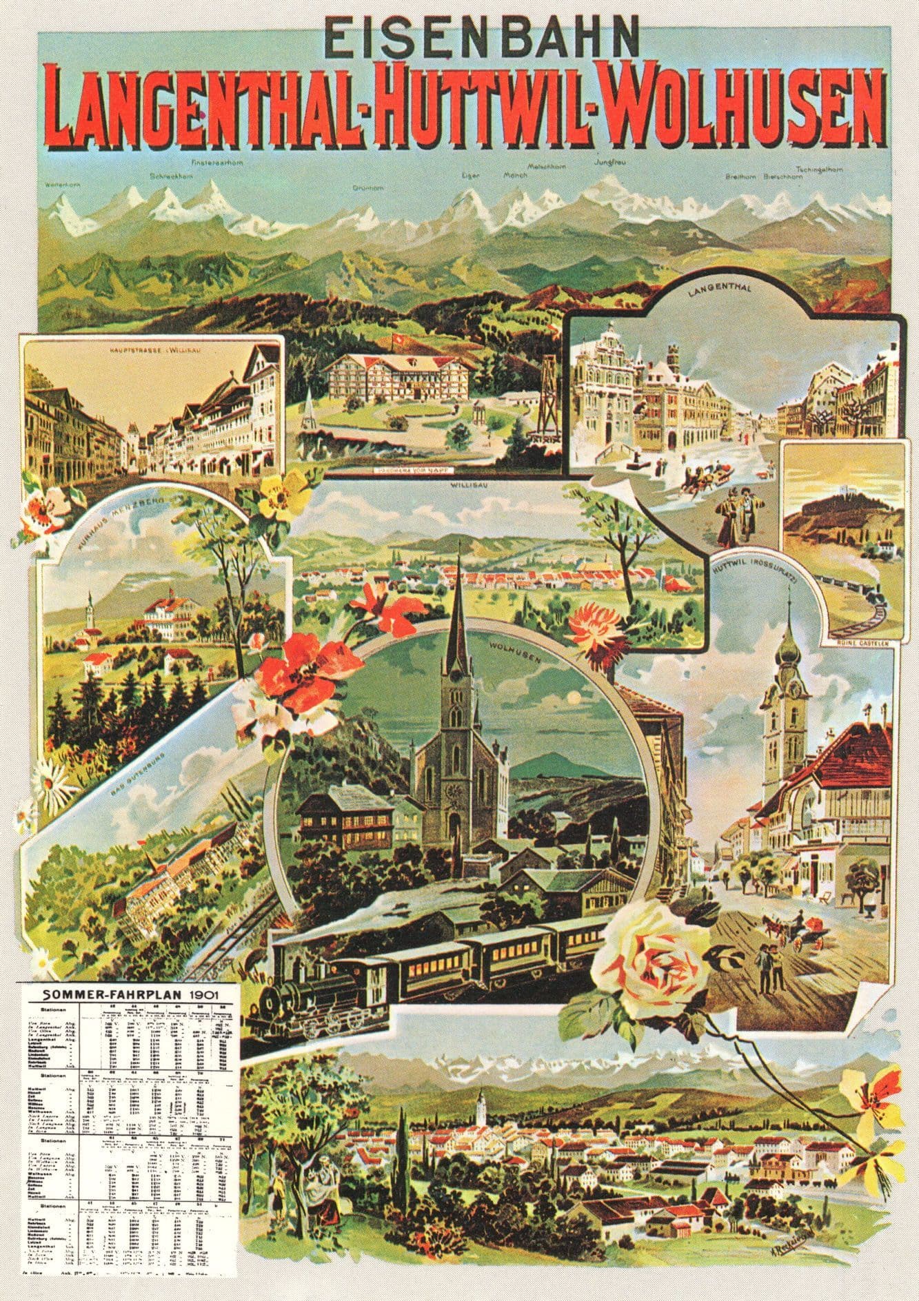 Eisenbahn Langenthal Huttwil Wolhusen Swiss 1901 Timetable Railway Postcard