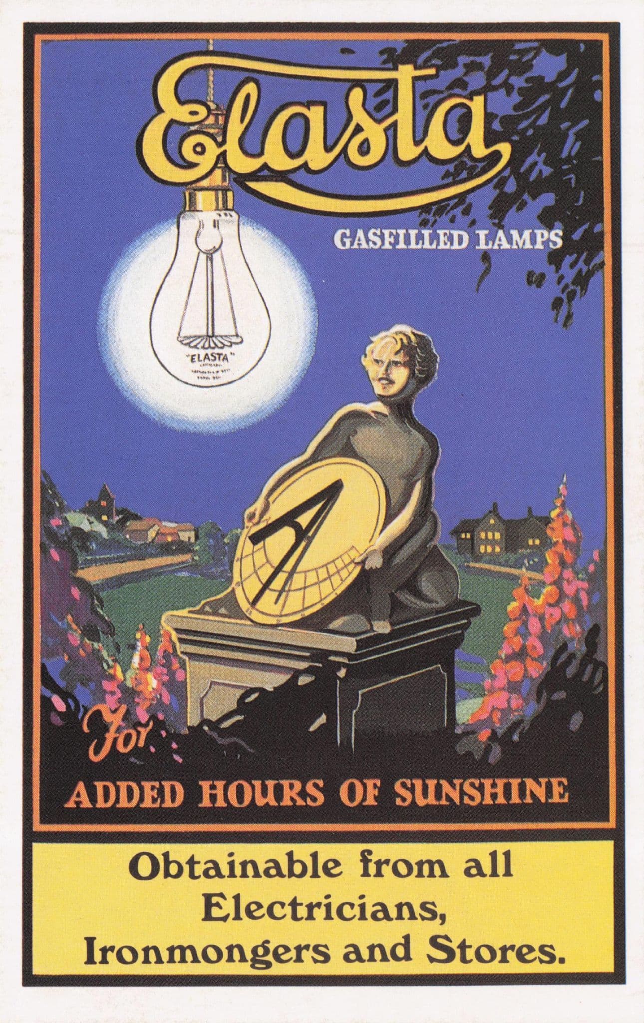 Elasta Gasfilled Lamps Ironmongers Store Poster Advertising Postcard