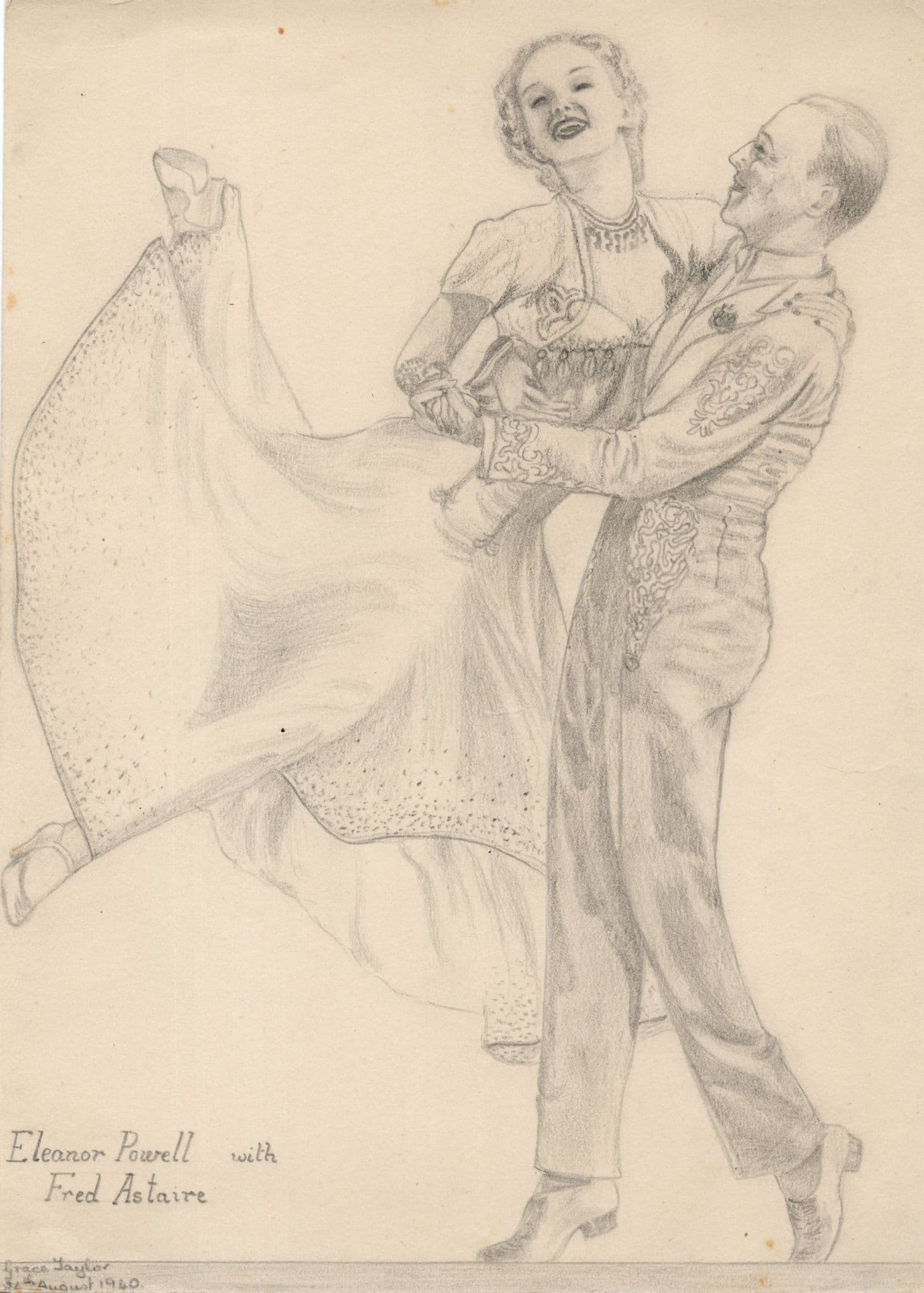 Eleanor Powell & Fred Astaire Large Rare Art 1940 Hand Drawing