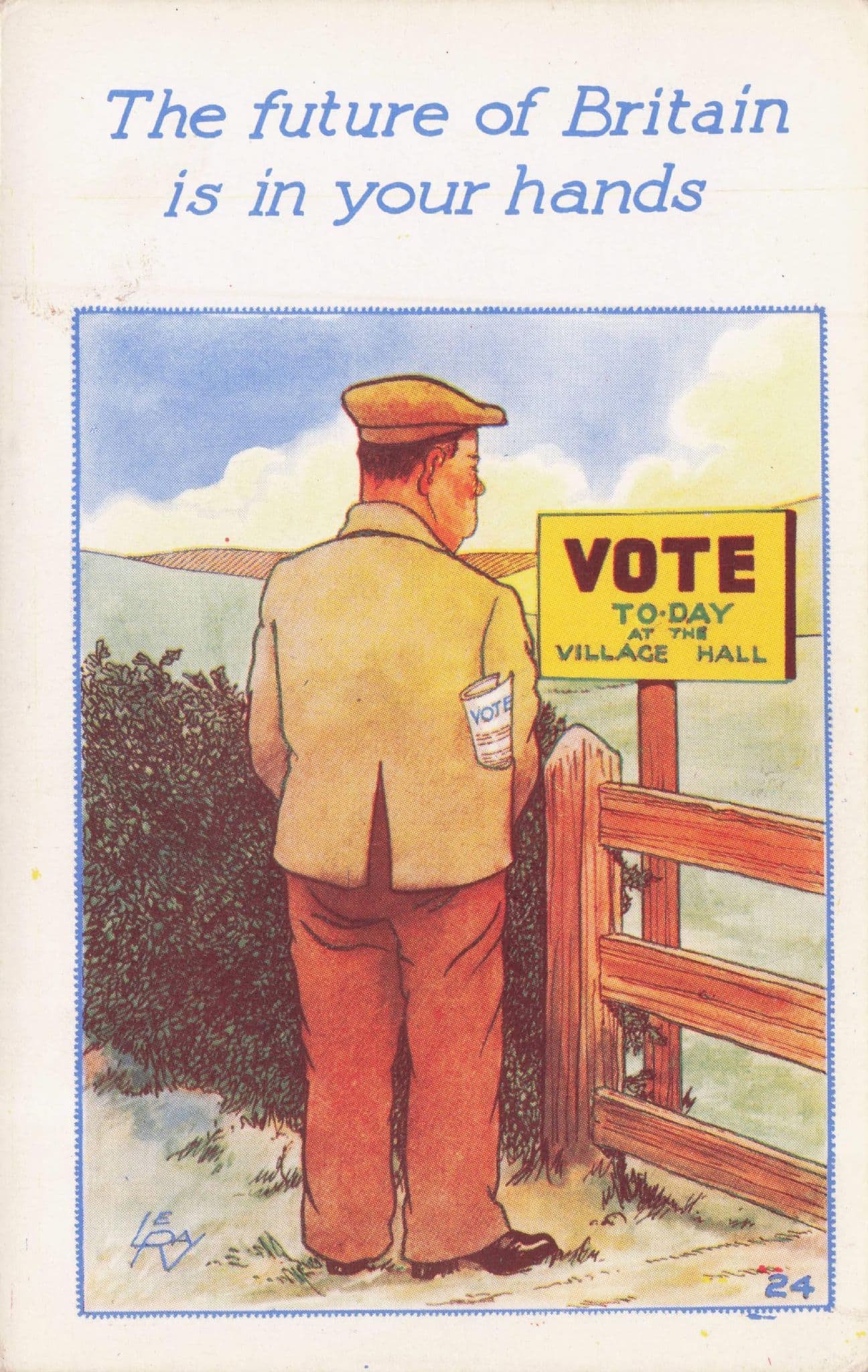 Election Day Voting Sign Village Hall Politics Comic Old Postcard