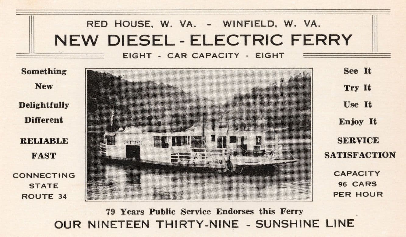 Electric Ferry Ship Old Winfield West Virginia USA Advertising Postcard