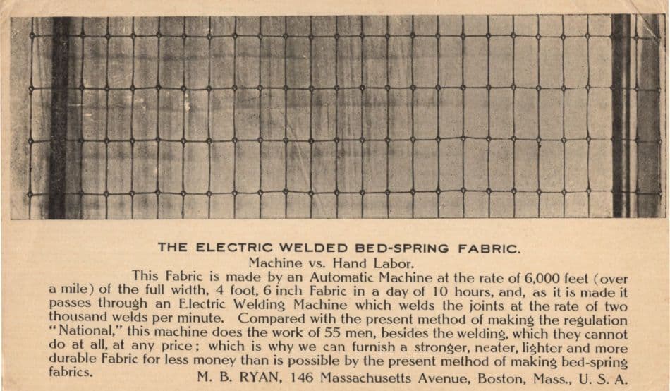 Electric Welded Bed-Spring Fabric Massachusetts Boston USA Old Postcard