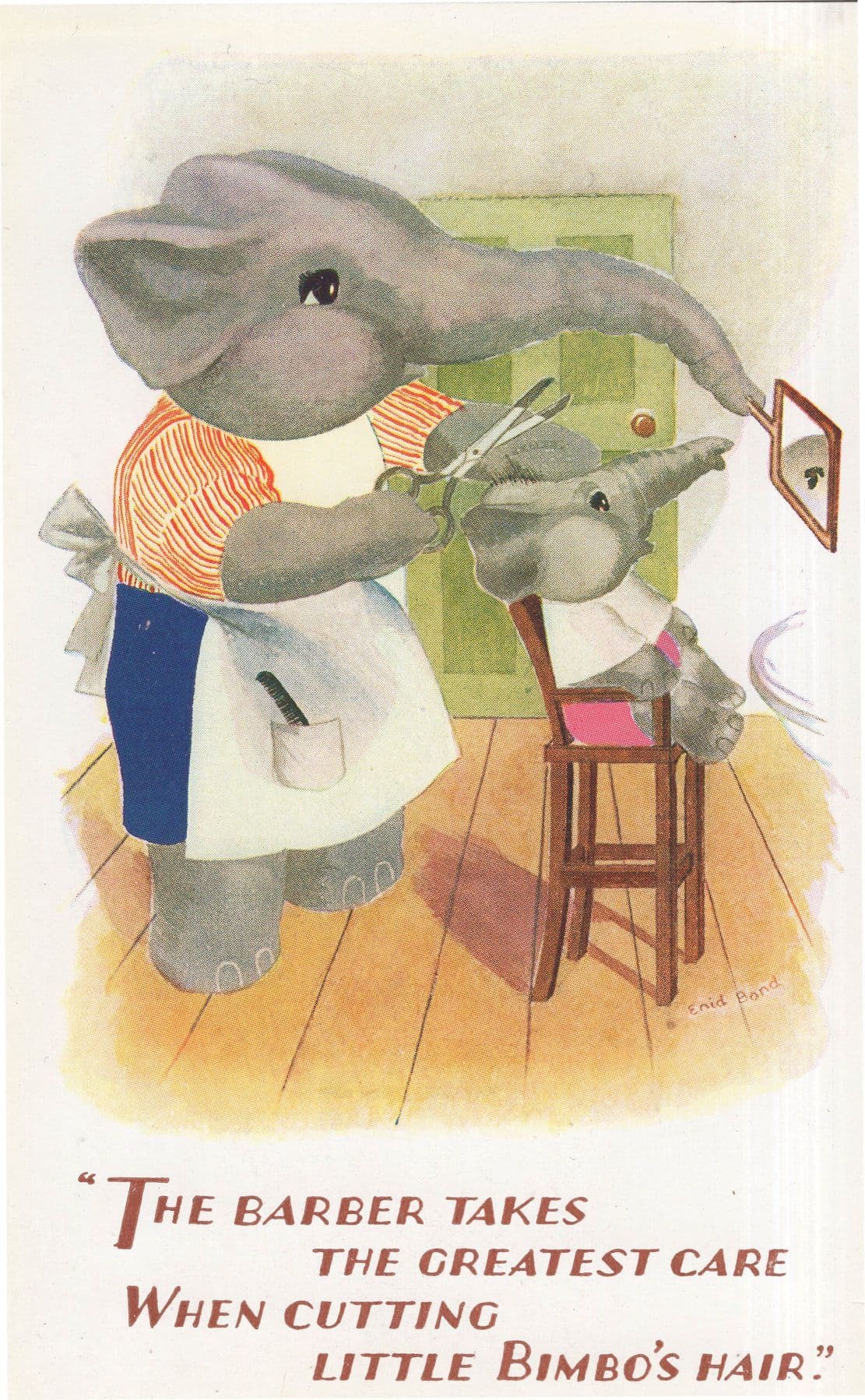 Elephant Barber Haircut Vintage Old Hairdressing Comic Postcard