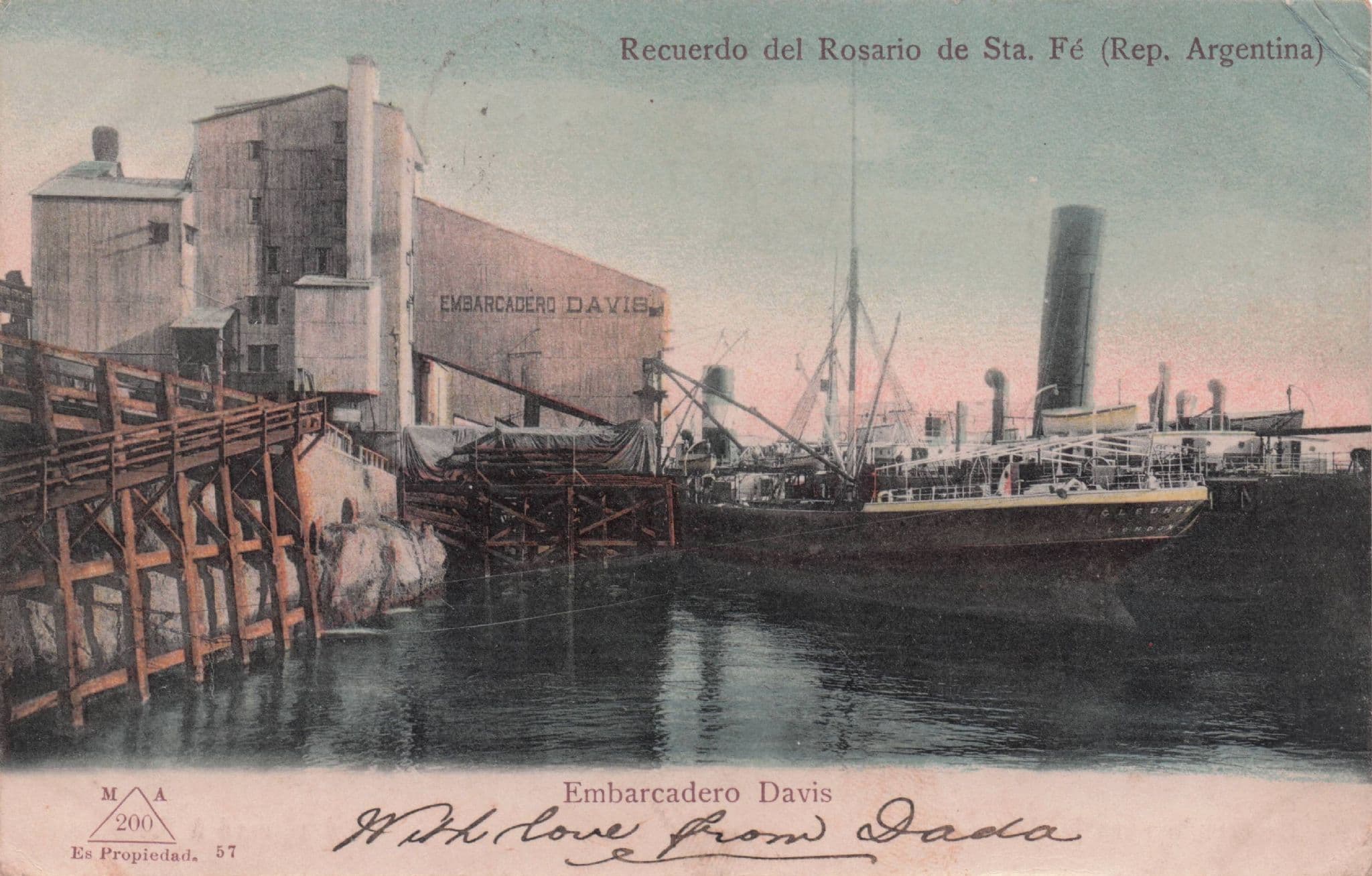 Embarcadero Davis Boat Ship Harbour Argentina Old Postcard