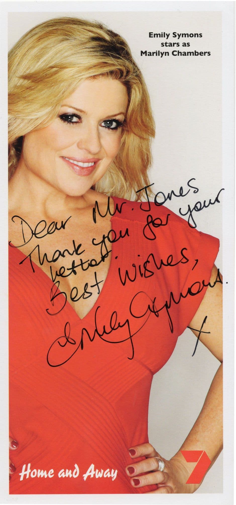 Emily Symons as Marilyn Chambers Home & Away RARE Hand Signed Photo