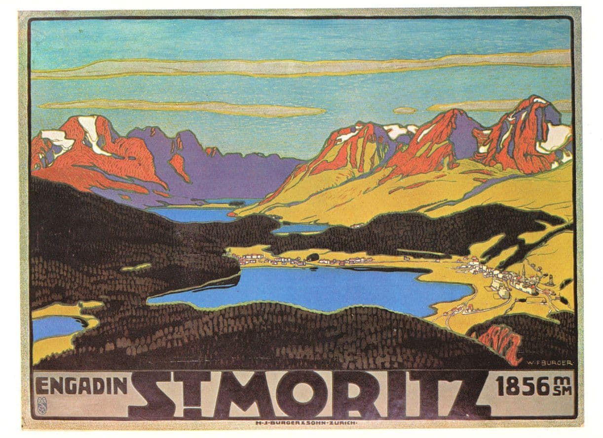 Engadin St Moritz Switzerland Mountains 1912 Plakat Postcard