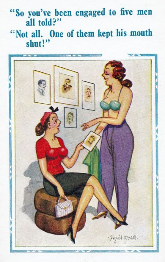 Engaged Going Down On To Five Men Nymphomaniac Girl Talk Comic Humour Postcard