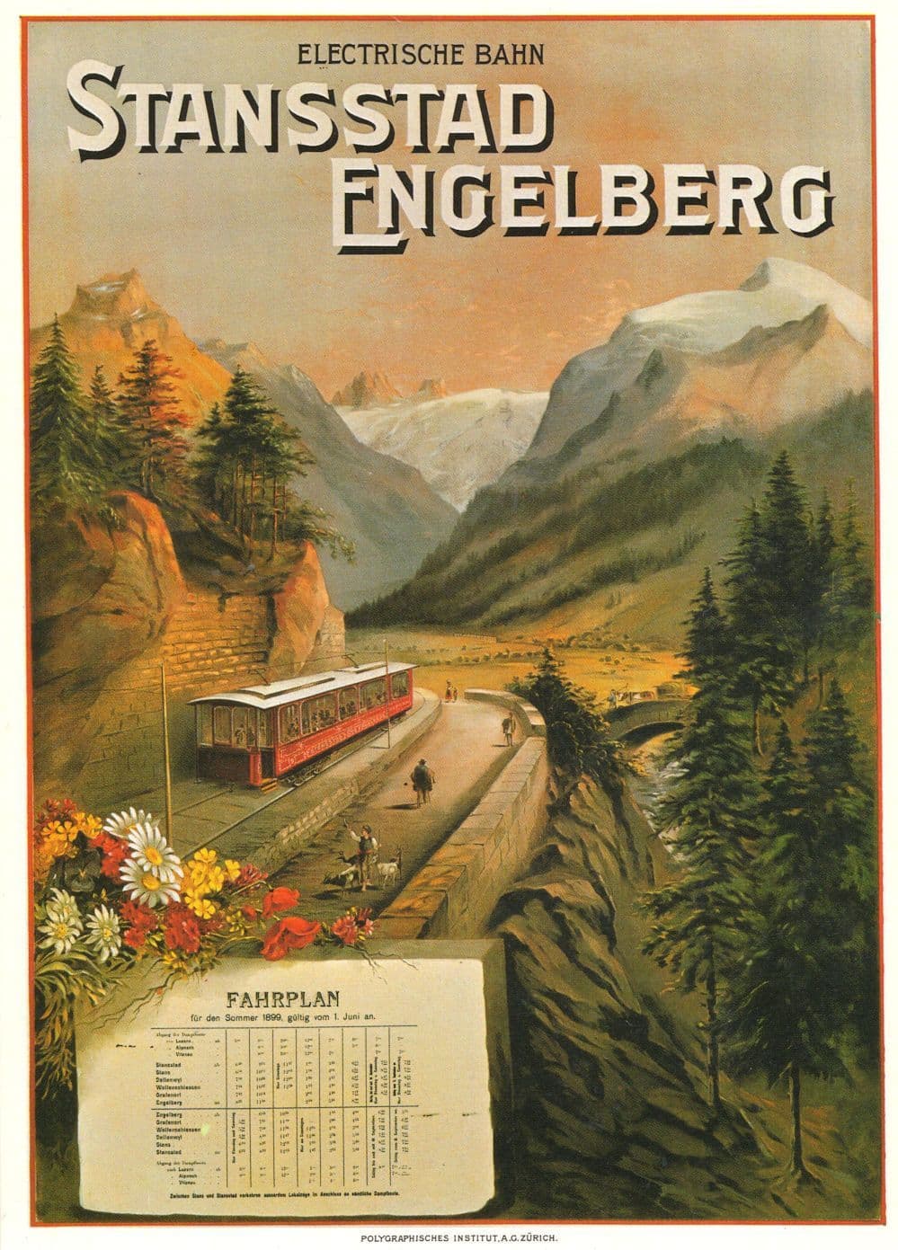 Engelberg Stansstad Skiing Electric Bahn Railway Swiss Poster Postcard