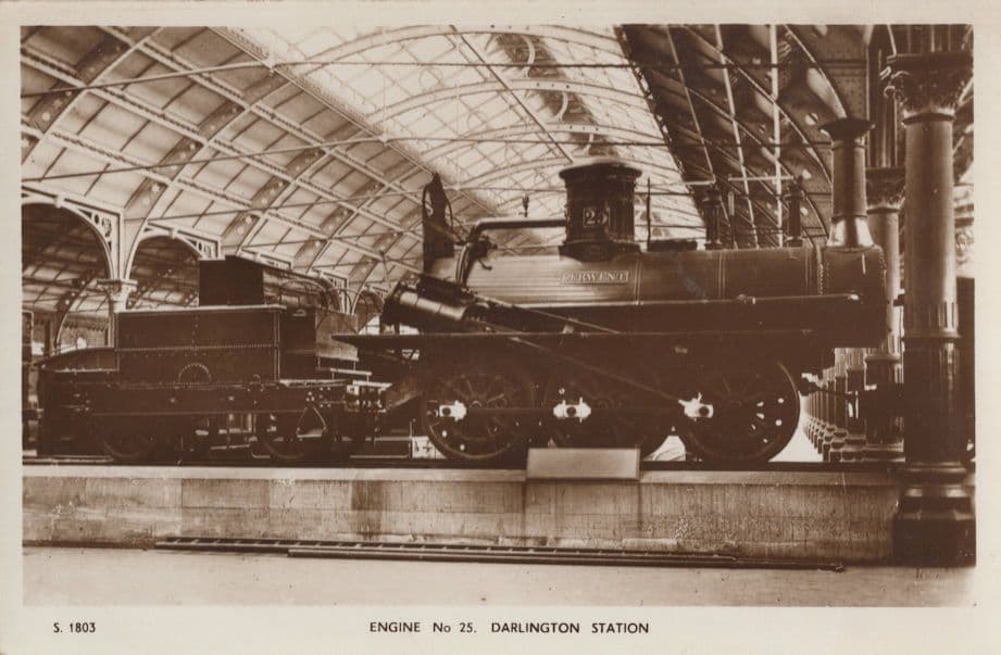 Engine Train no 25 Darlington Station Real Photo Postcard