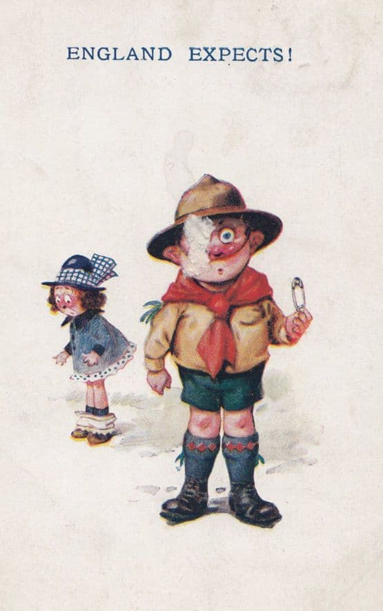 England Expects Boy Scout Scouting Antique Comic Postcard