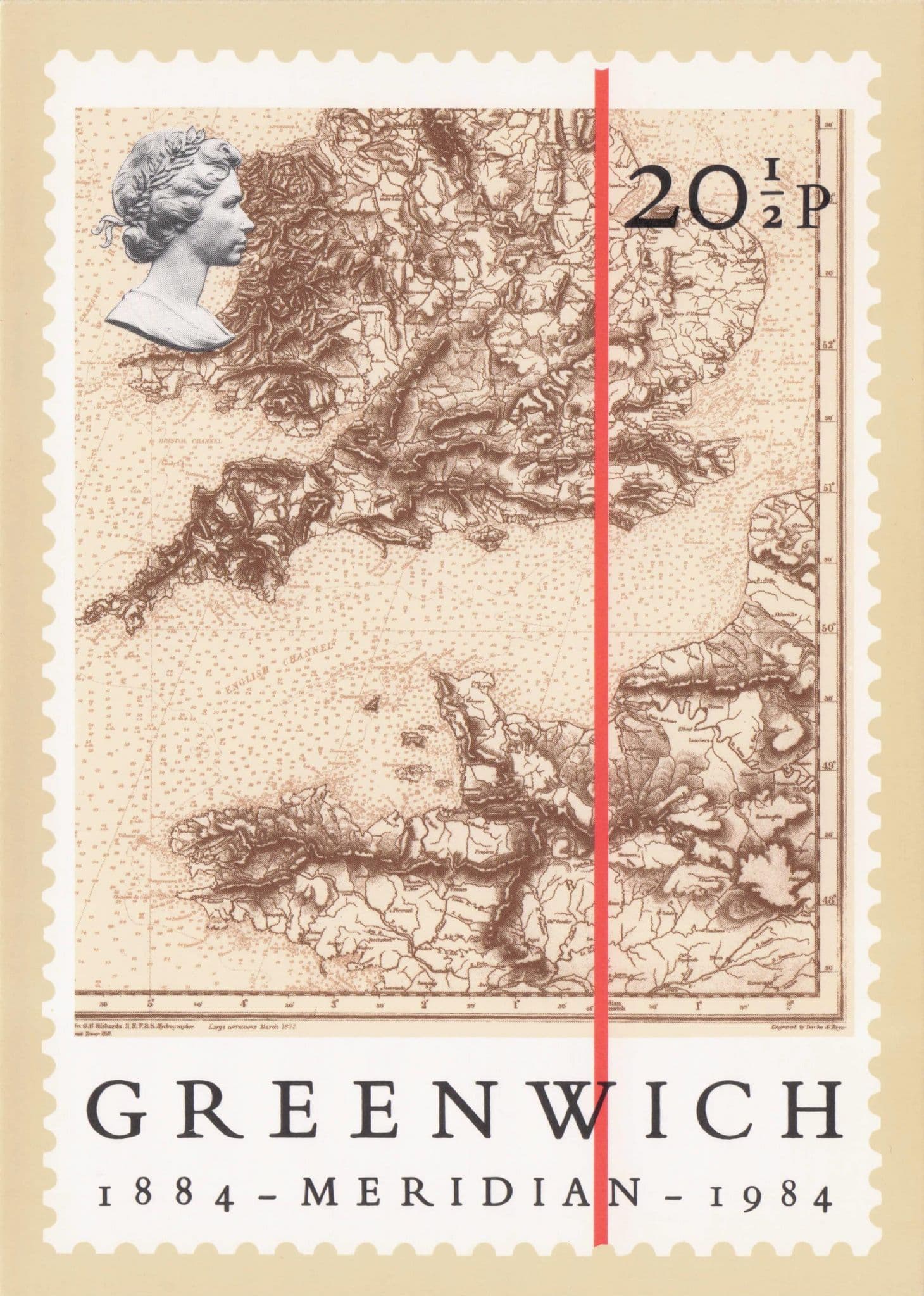 English Channel Aerial Greenwich Map Chart 1984 Greenwich Postcard