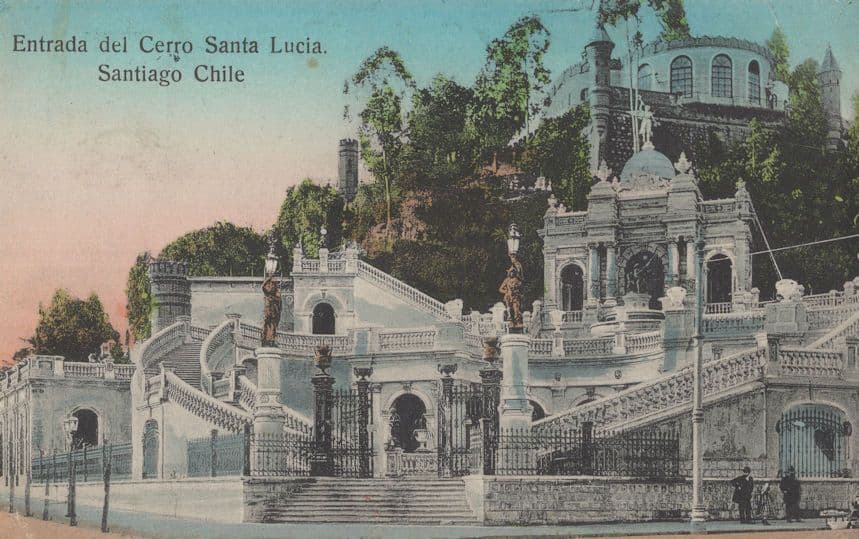 Entrada Del Cerro Santa Lucia Santiago Chile Antique Postcard
