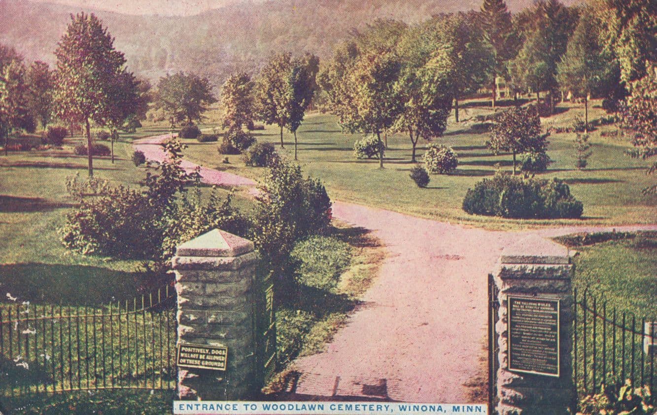 Entrance To Woodlawn Cemetery Winona USA Old Rare Postcard