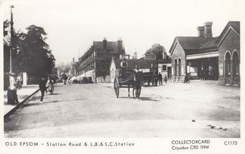 Epsom Surrey Station Road Horse & Cart Postcard