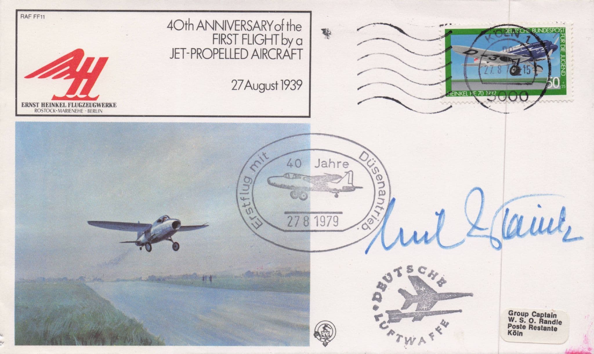 Eric Warsitz WW2 First Flight Of Jet Aircraft Test Pilot Hand Signed FDC