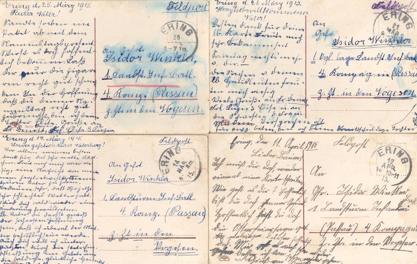 Ering Bavaria German Hoch In Ehren 4x WW1 Sent From Soldier Postcard s