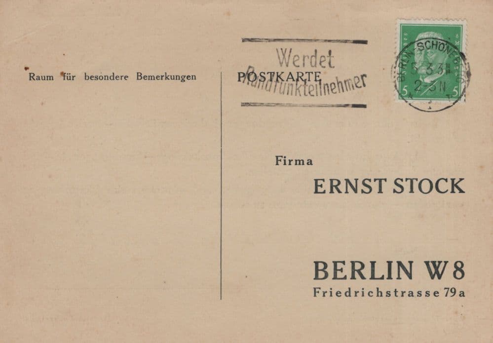 Ernst Stock Old Berlin 1920s German Auctioneers Old Advertising Postcard