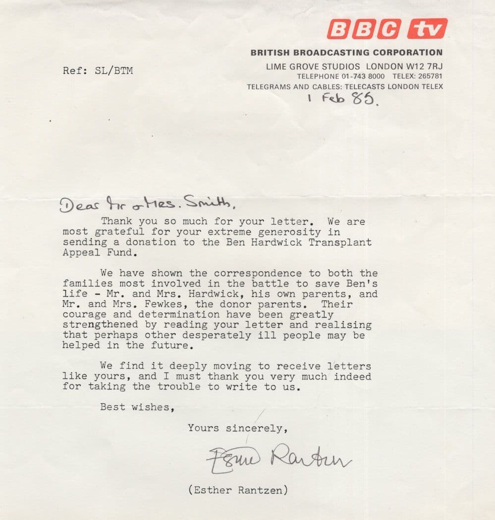 Esther Rantzen First Childrens Liver Transplant Thats Life Hand Signed Letter