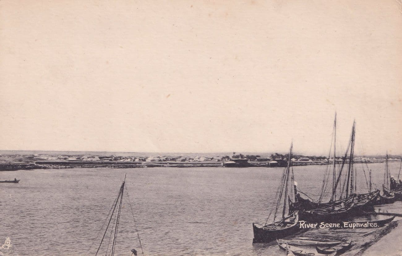 Euphrates River Scene Iraq Boats Antique Postcard