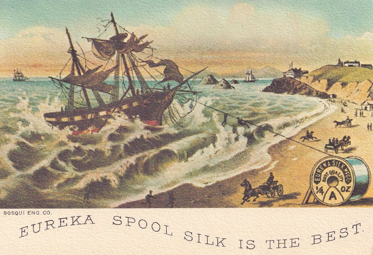 Eureka Spool Silk Ship Sewing Rare 1970s Advertising Postcard