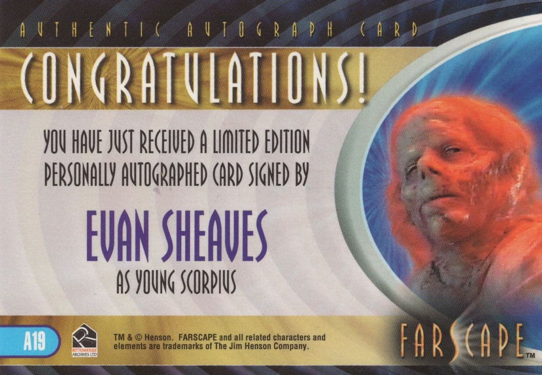 Evan Sheaves Farscape Hand Signed Autograph Card Photo