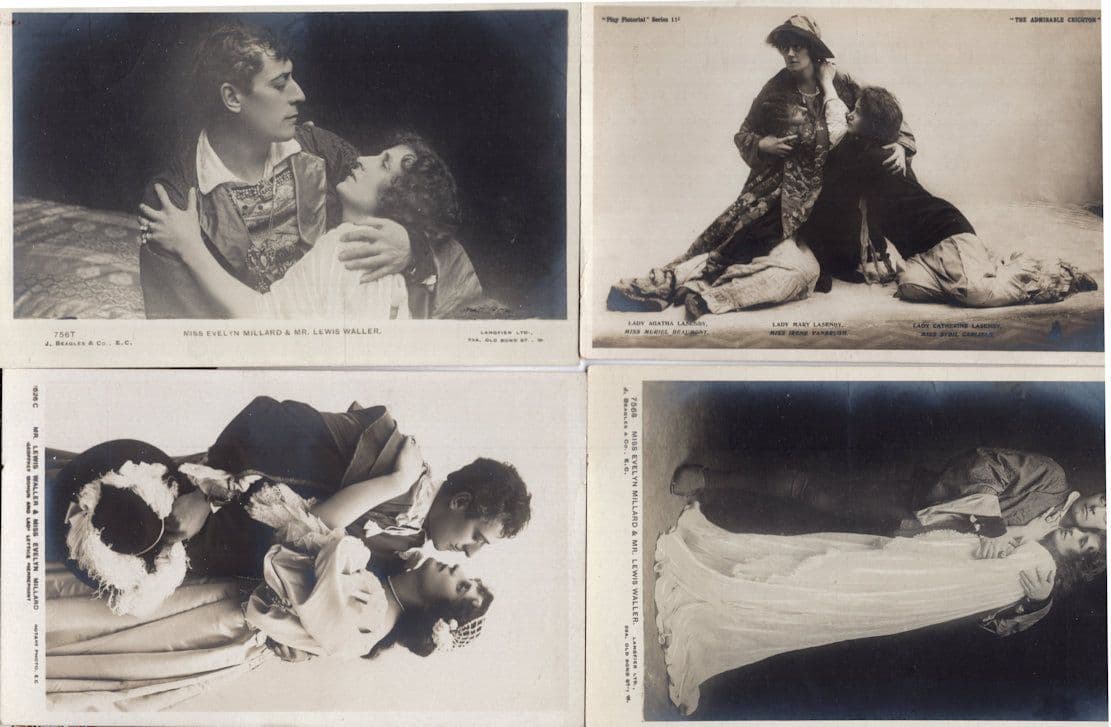 Evelyn Millard & Lewis Waller 4x Romance Antique Postcard s