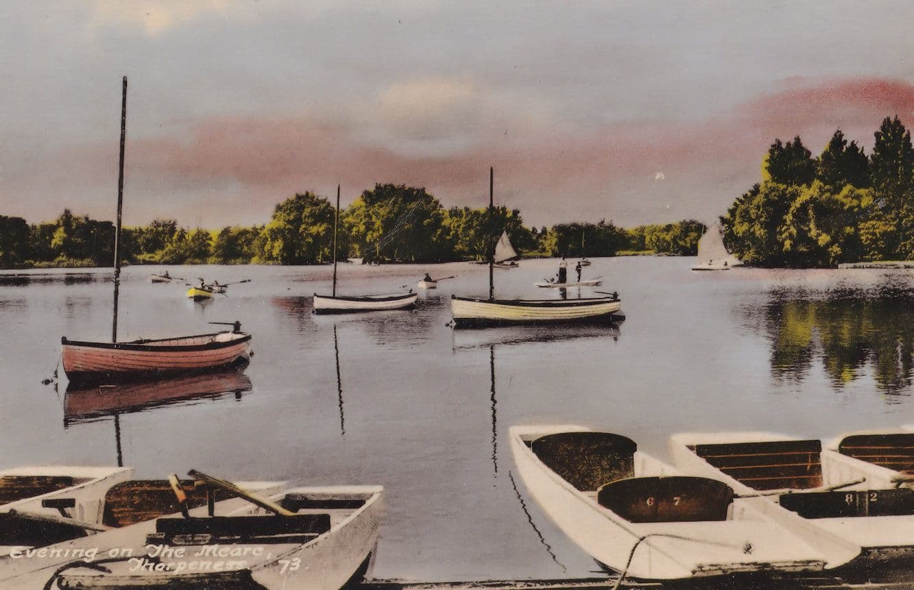 Evening On The Mere Thorpeness Essex 1970s Boat Postcard