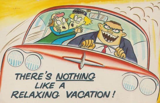 Evil Lunatic Driver There's Nothing Like A Relaxing Vacation Comic Postcard