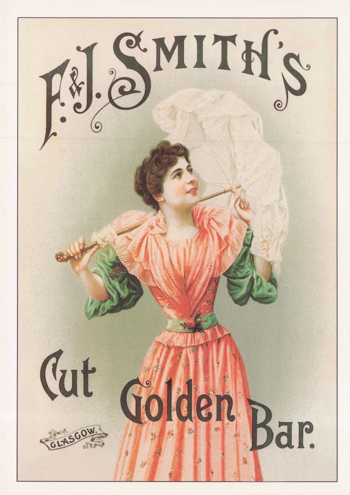 F&J Smiths Cut Golden Bar Chocolate Old Poster Advertising Postcard