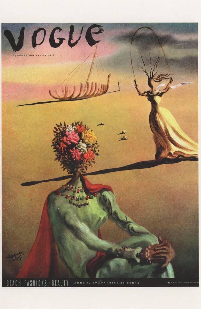 Faces Made Of Flowers Dinosaur Bones Ship 1939 WW2 Painting Postcard
