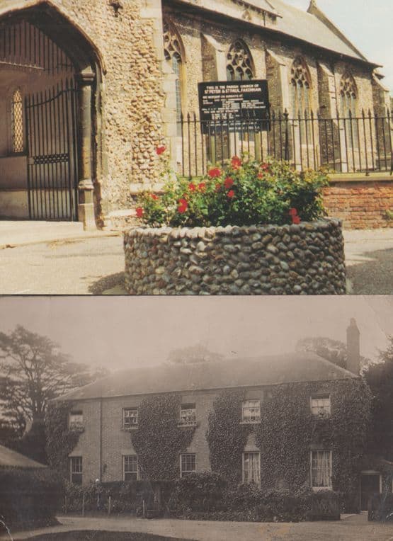 Fakenham Norfolk Church Entrance Sign & Village House 2x Postcard