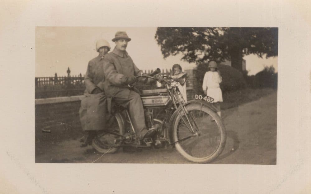 Family Riding Antique Rudge Motorcycle Antique Bike Postcard
