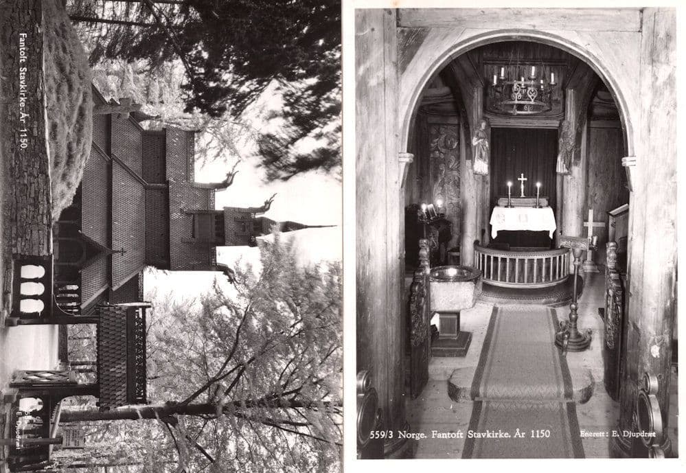 Fantoft Stavkirke Bergen 2x 1950s Norway RPC Postcard s
